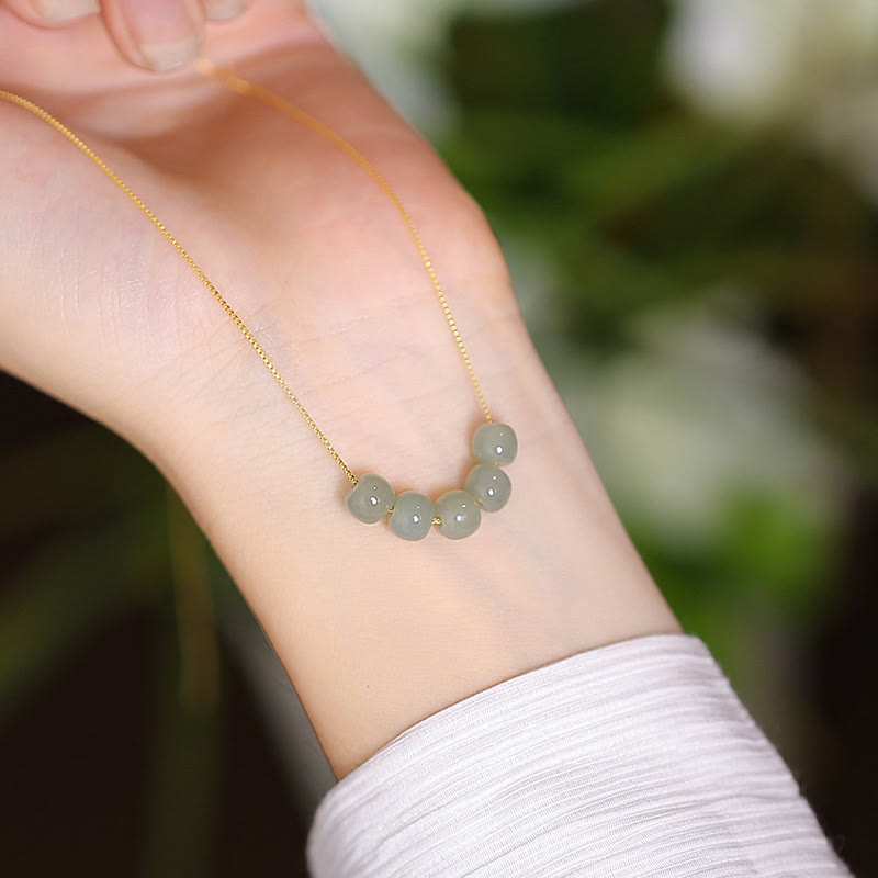 Collier pendentif papillon Bouddha rieur en argent sterling 925 avec jade Hetian naturel cyan - Cinq perles de jade Hetian - image 10