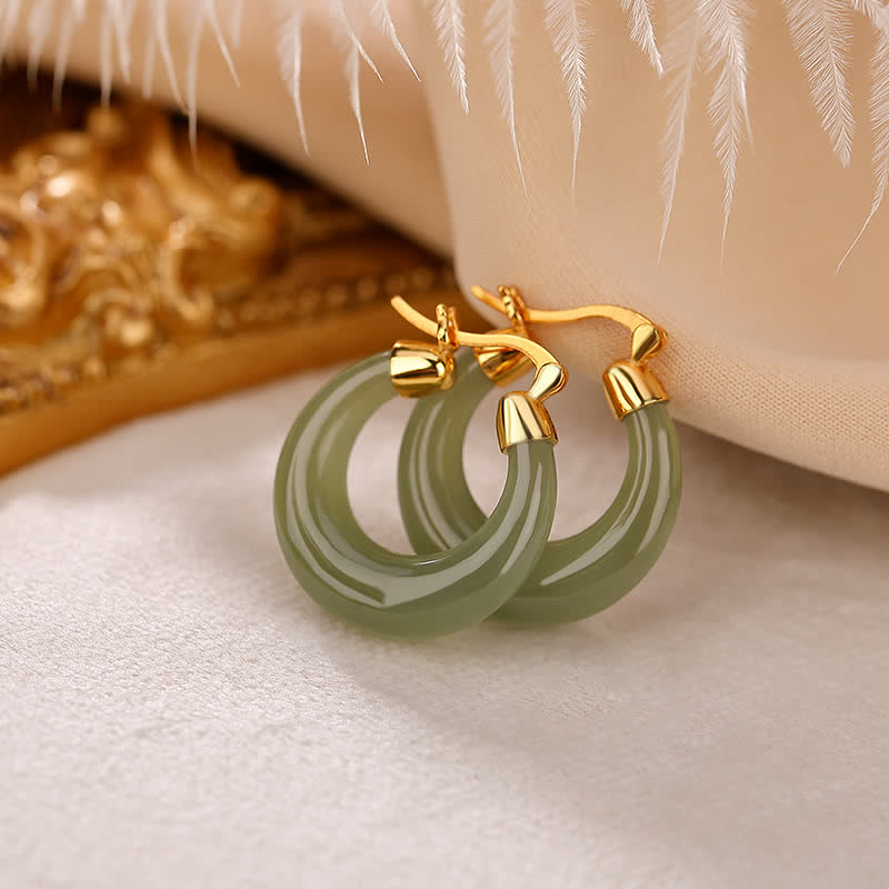 Boucles d'oreilles pendantes en jade cyan avec Buddha Stones rondes pour la prospérité et la chance