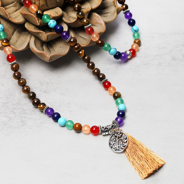 Collier et bracelet multicouches en perles de prière Mala en cristal de guérison et Buddha Stones 108