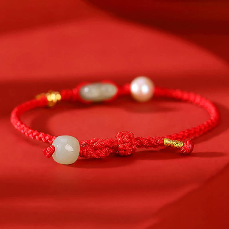 Bracelet en argent sterling 925 avec cordon rouge et pièce de cuivre en jade Hetian Année du lapin