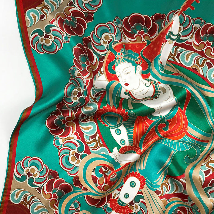 Écharpe en soie de mûrier 100 % Buddha Stones Dunhuang Rebound Pipa Flying Frescoes Châle Dunhuang de qualité supérieure 6A