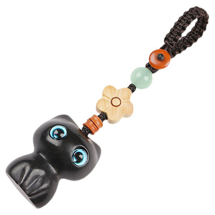Porte Buddha Stones, mini petite feuille de bois de santal rouge, bois d'ébène, chat porte-bonheur, joli chaton, paix, décoration à suspendre pour téléphone