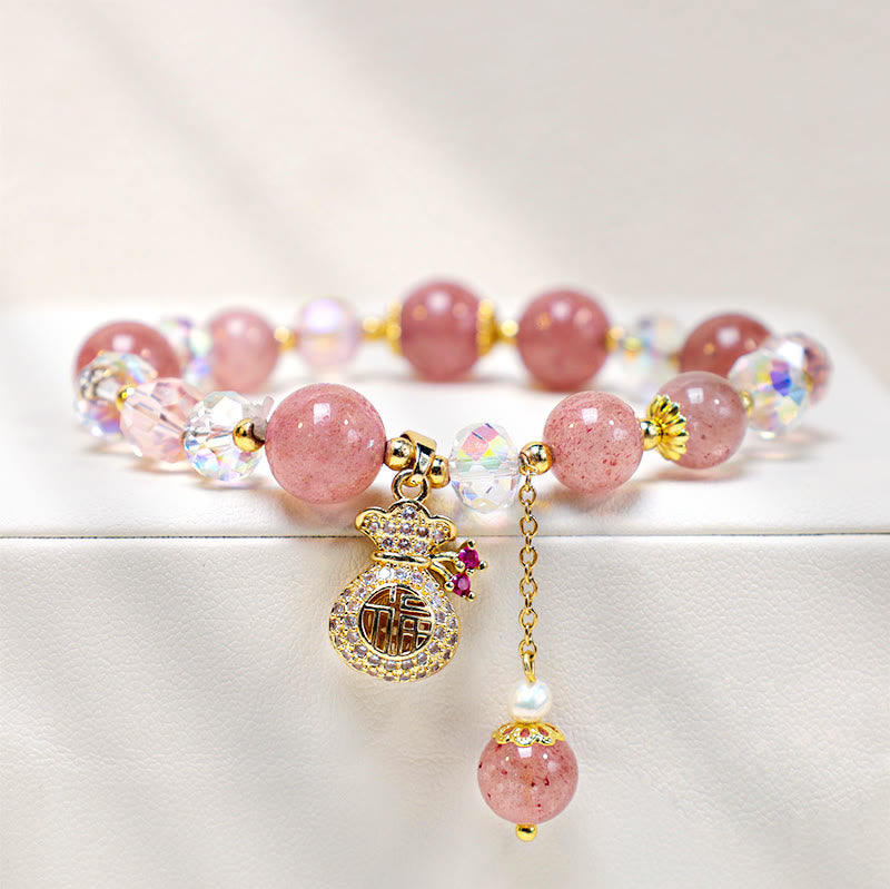 Bracelet porte-monnaie en cristal de quartz fraise naturel Buddha Stones