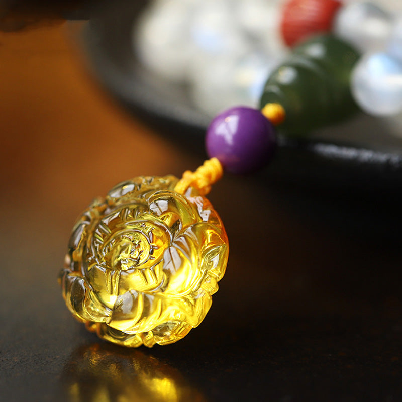 Bracelet de guérison en cristal de Buddha Stones : Mala, pierre de lune, ambre, lotus et turquoise. - image 5