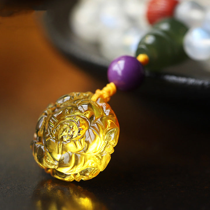 Bracelet de guérison en cristal de Buddha Stones : Mala, pierre de lune, ambre, lotus et turquoise. - image 5