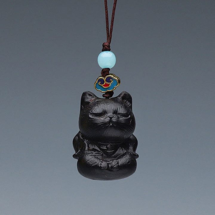 Buddha Stones Thuja Sutchuenensis Bois de santal vert Buis Mini Animal mignon Lapin Chat Cerf Baleine Prospérité Téléphone Décorations suspendues - Chat en bois de santal rouge 3,3 x 2 cm - image 13