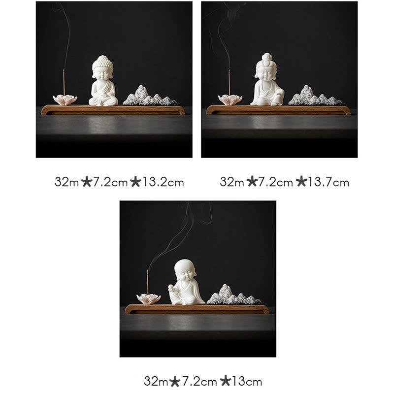 Buddha Stones Fleur de Lotus Tathagata Kwan Yin Avalokitesvara Ksitigarbha Méditation Bâton en céramique Brûleur d'encens Décoration