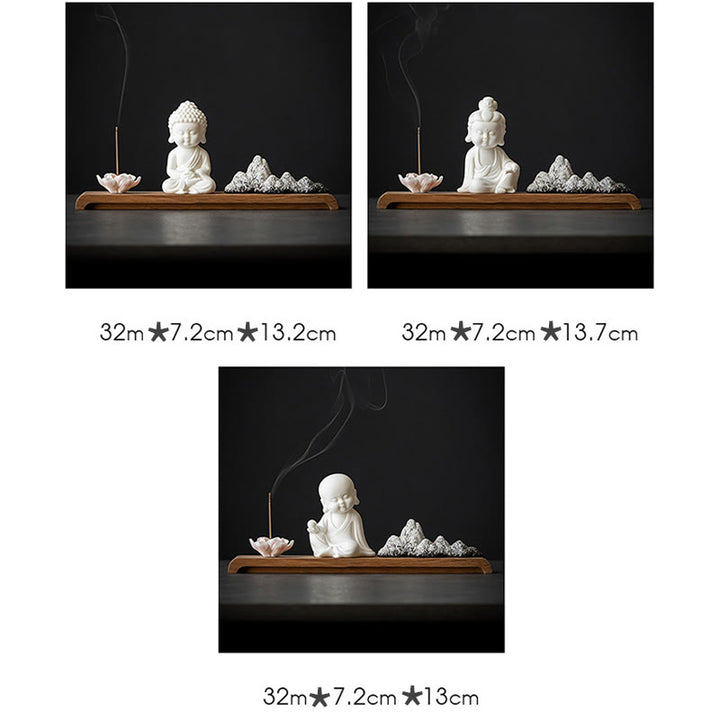 Buddha Stones Fleur de Lotus Tathagata Kwan Yin Avalokitesvara Ksitigarbha Méditation Bâton en céramique Brûleur d'encens Décoration