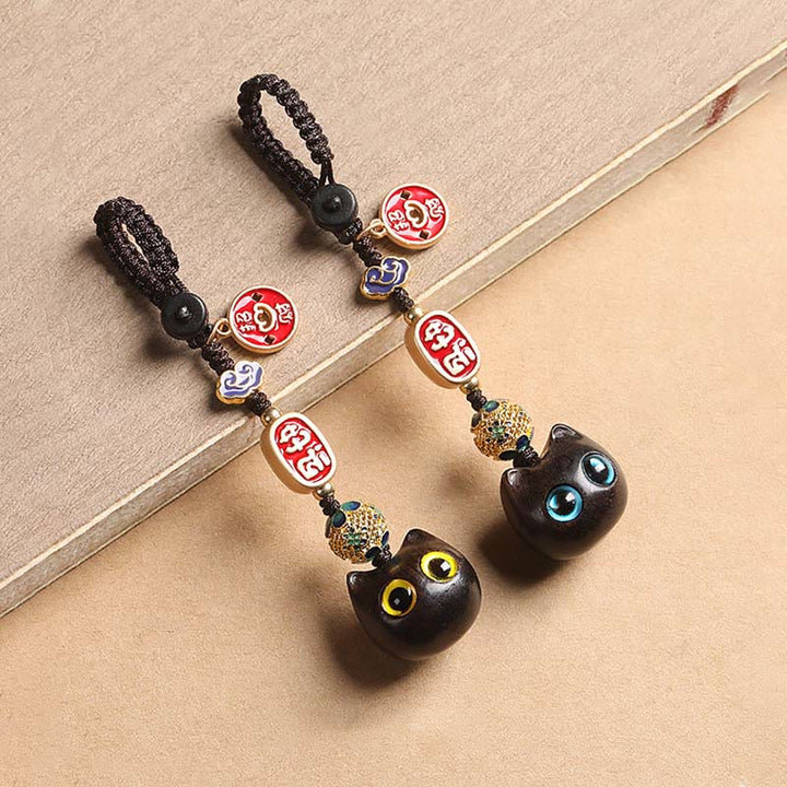 Porte-clés en bois d'ébène avec Buddha Stones, chat porte-bonheur, nuage de bon augure, paix, décoration à suspendre pour téléphone - image 17