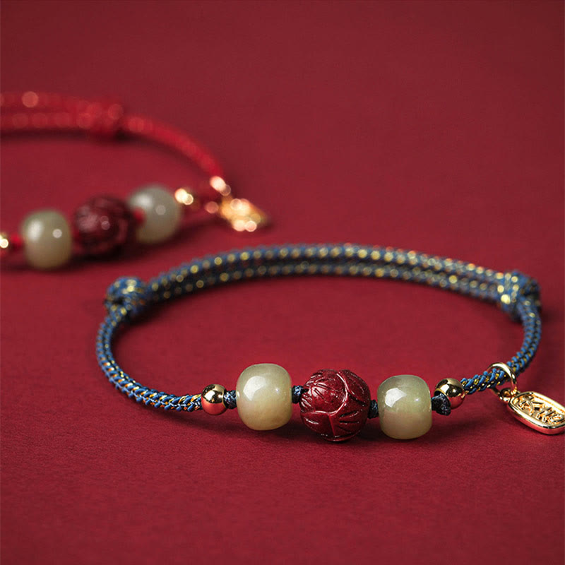 Bracelet en corde fait main en jade Hetian plaqué or 14 carats avec lotus porte-bonheur de Buddha Stones - image 8