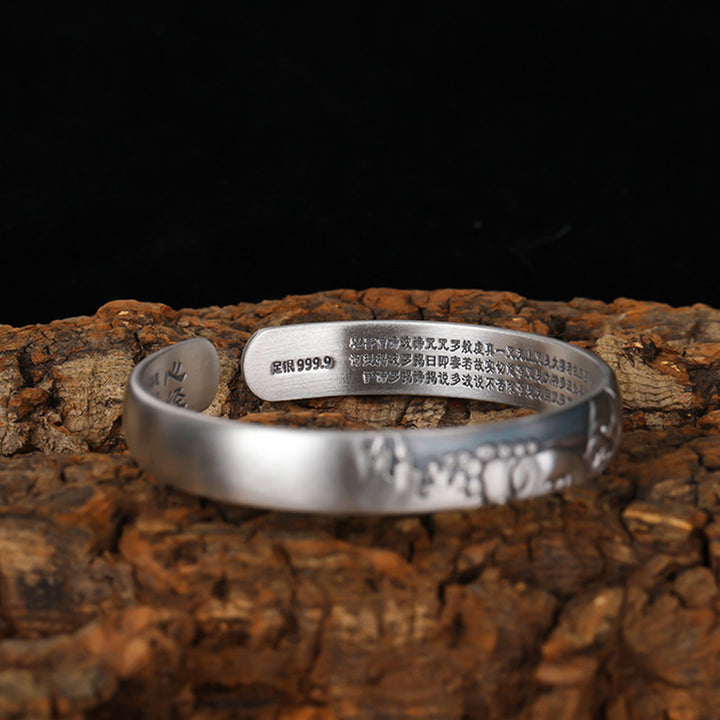 Bracelet Buddha Stones en argent sterling 999 avec tête de Bouddha et cœur Sutra de la sérénité