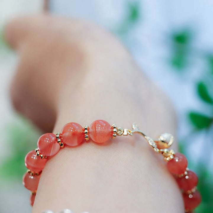 Bracelet chaîne calme et confiant en Buddha Stones en agate rouge naturelle rose