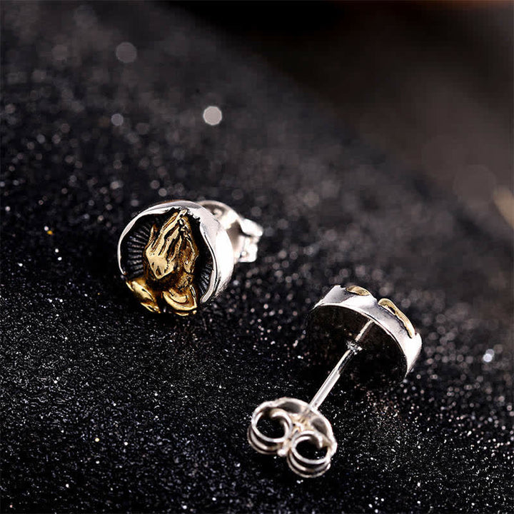 Boucles d'oreilles à tige Namaste Equality en argent sterling 925 Buddha Stones - image 1