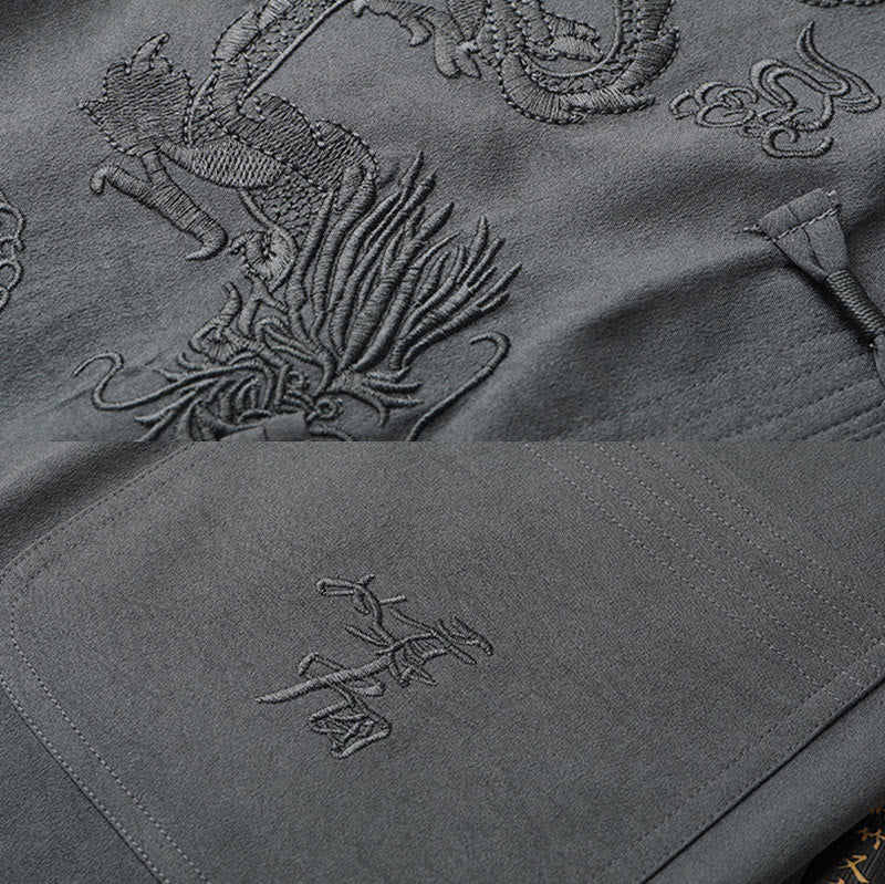 Costume Tang en Buddha Stones Hanfu Dragon chinois Uniforme de Kung Fu traditionnel Haut à manches courtes et pantalon Vêtements Ensemble pour hommes - image 10