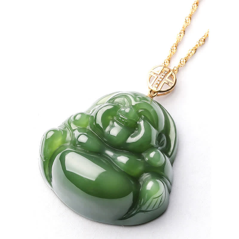 Collier avec pendentif en argent sterling 925 et jade cyan Hetian en or 18 carats avec chaîne et bouddha rieur - image 9