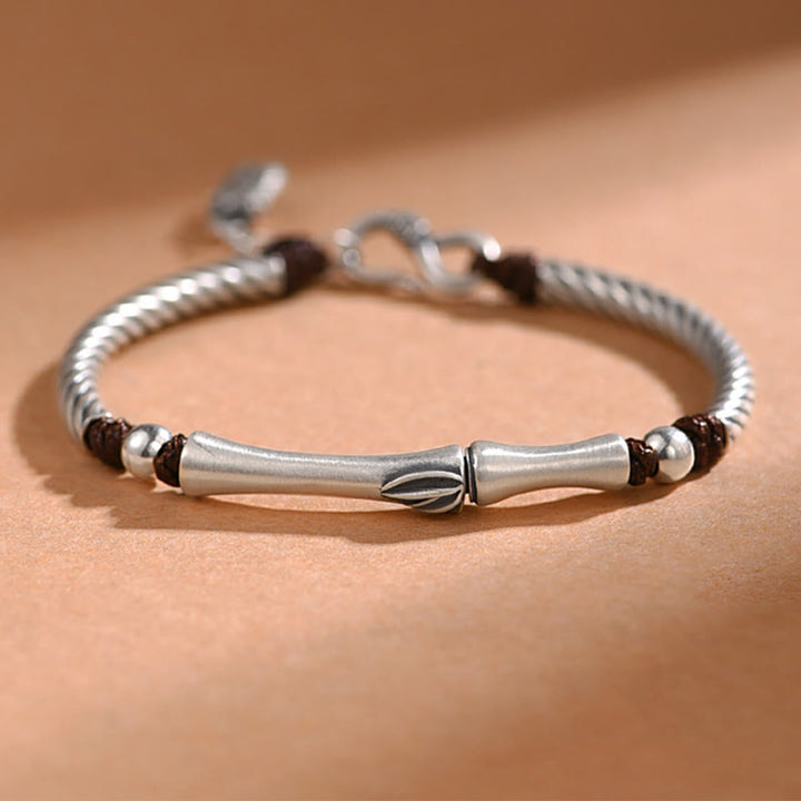 Bracelet porte-bonheur en argent sterling 999 avec motif de cigale en bambou et Buddha Stones