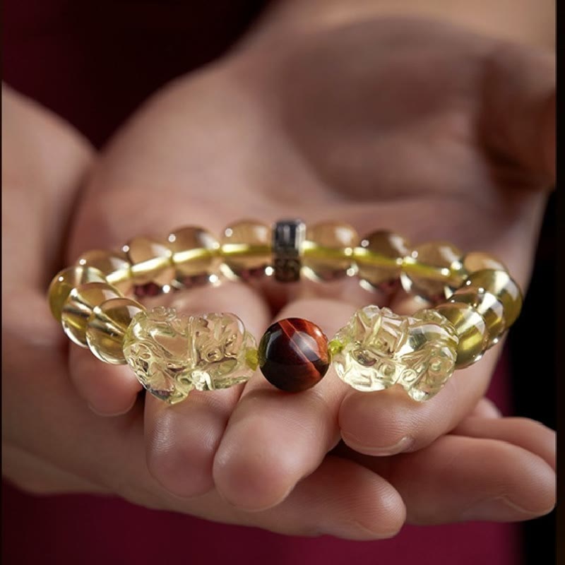 Bracelet de protection de prospérité en œil de tigre double PiXiu en Buddha Stones