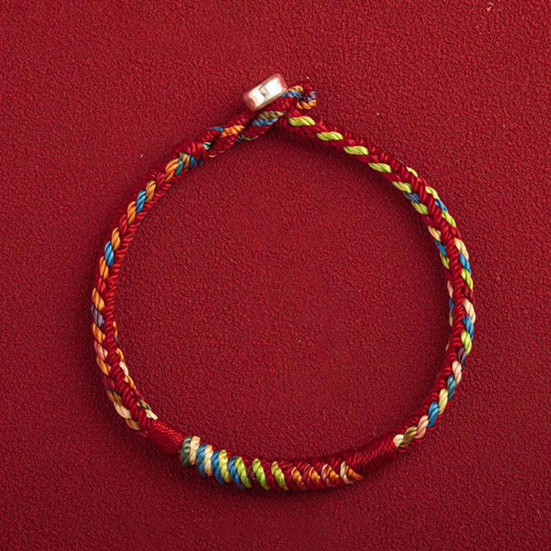 Bracelet multicolore Buddha Stones « Que l'année à venir soit une année de sécurité et de chance » - Fil rouge à cinq couleurs - 19 cm - Boucle en argent 925 - image 12