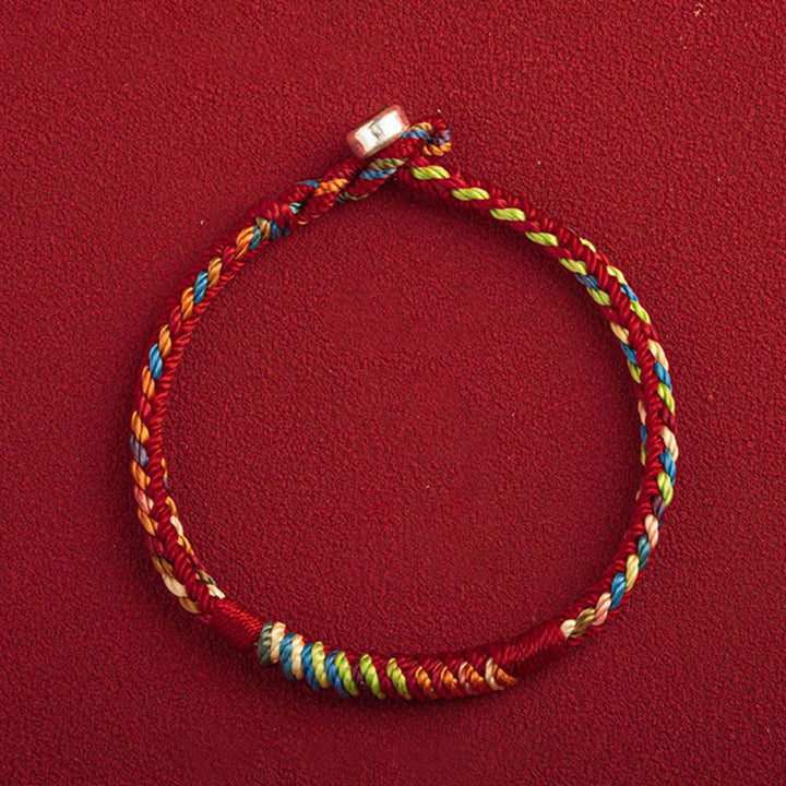 Bracelet multicolore Buddha Stones « Que l'année à venir soit une année de sécurité et de chance » - Fil rouge à cinq couleurs - 19 cm - Boucle en argent 925 - image 12
