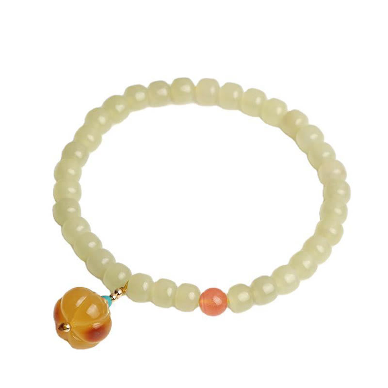 Bracelet de prospérité en cristal d'agate rouge et d'ambre en jade naturel Hetian