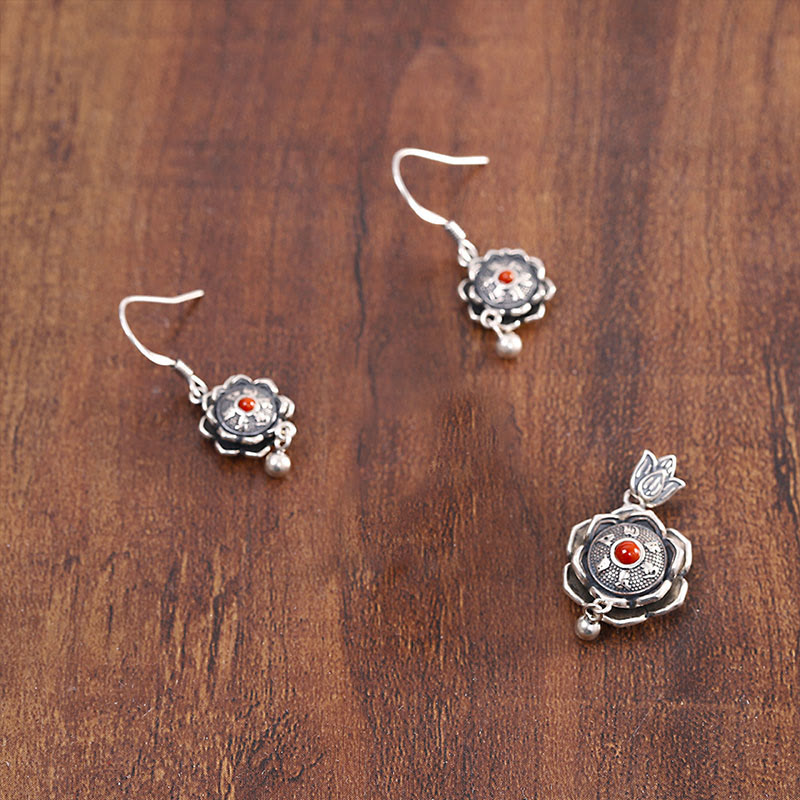 Collier pendentif et boucles d'oreilles en argent sterling 925 avec Buddha Stones Om Mani Padme Hum Lotus Peace - image 10