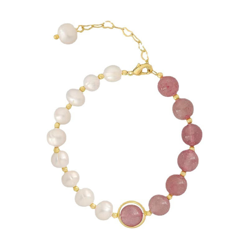 Bracelet chaîne positif en perles de quartz fraise naturelles