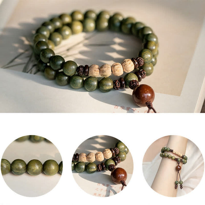 Bracelet de paix positive en bois de santal vert
