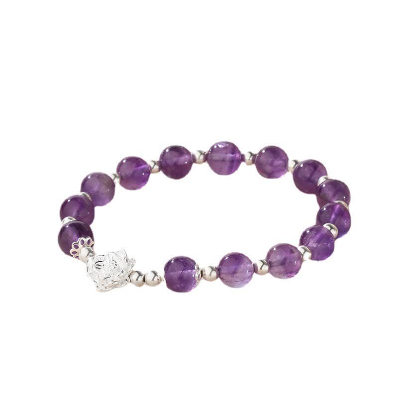 Bracelet spirituel Lotus en améthyste naturelle en argent sterling 925 Buddha Stones
