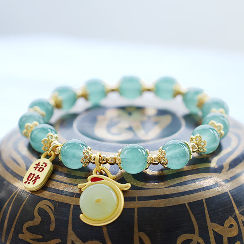 Bracelet porte-bonheur avec boucle de paix et personnage Fu en agate rouge et aventurine verte de l'année du Buddha Stones