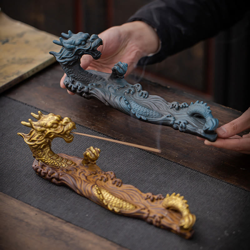 Brûleur d'encens en céramique avec Buddha Stones et protection du dragon
