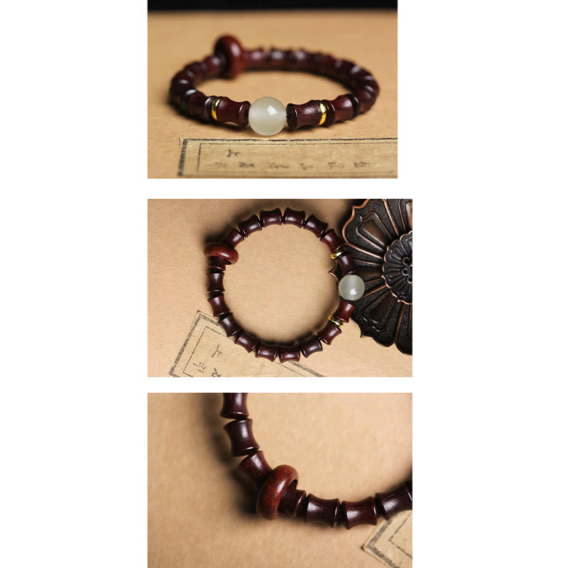 Bracelet de paix en bambou et bois de santal vert et ébène avec Buddha Stones