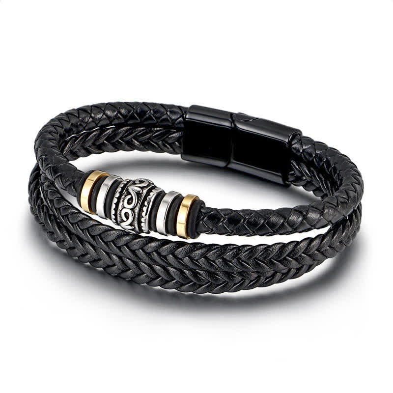 Bracelet tressé en acier titane et cuir avec Buddha Stones
