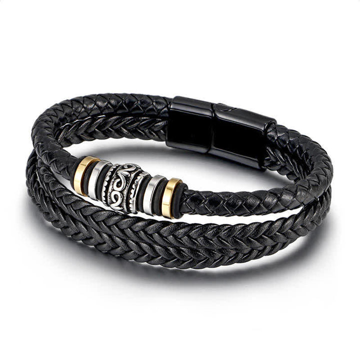 Bracelet tressé en acier titane et cuir avec Buddha Stones
