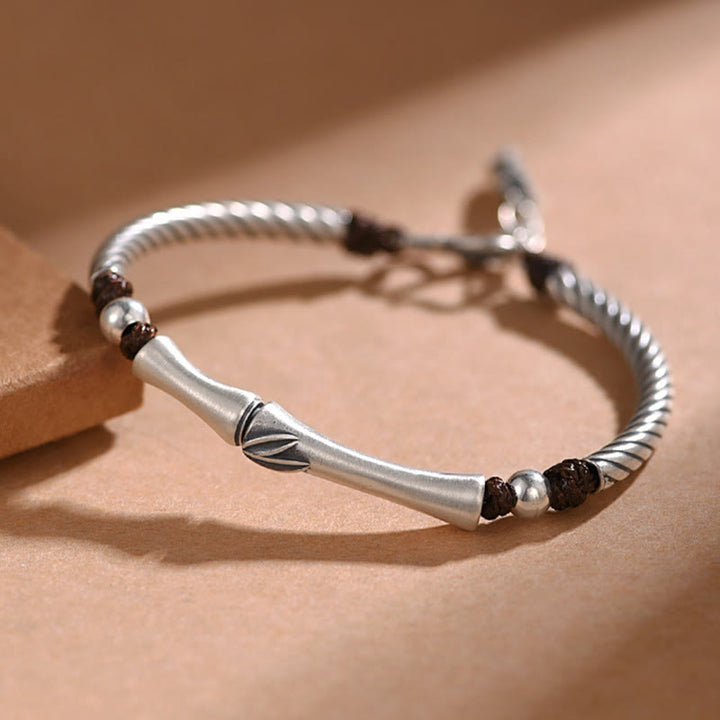 Bracelet porte-bonheur en argent sterling 999 avec motif de cigale en bambou et Buddha Stones