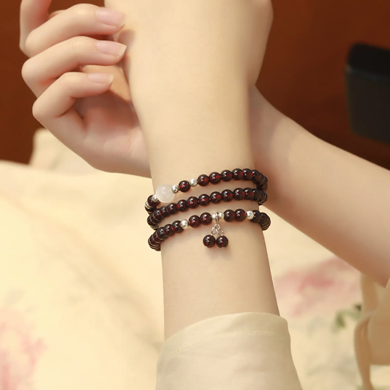 Bracelet triple tour en argent sterling 925 avec protection œil de chat et grenat naturel Buddha Stones - image 8