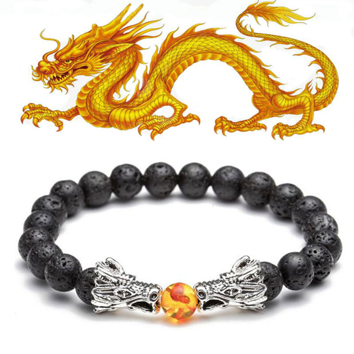 Bracelet de perles de bénédiction du dragon en pierre de lave turquoise blanche et Buddha Stones - image 5