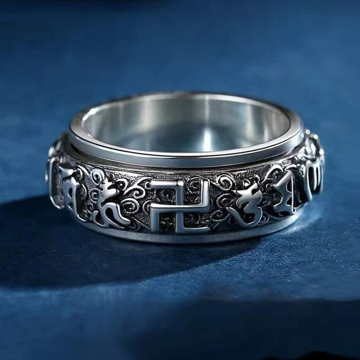 Bague rotative de guérison en cuivre avec six mots vrais de Buddha Stones gammée
