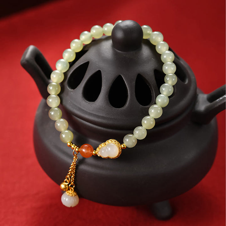 Bracelet porte-bonheur en argent sterling 925 avec calebasse en jade Hetian et lotus