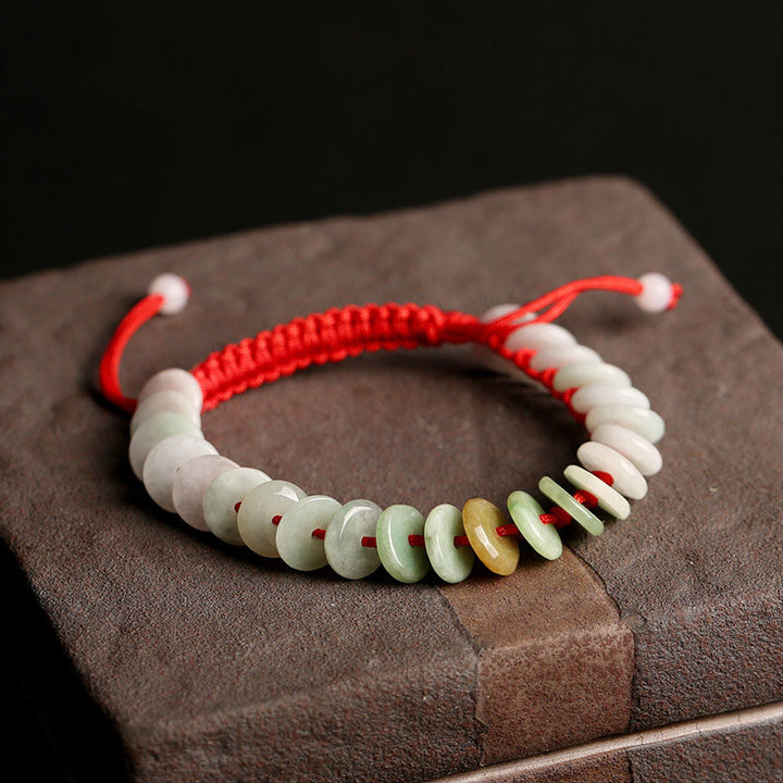 Bracelet de protection en fil rouge Buddha Stones en jade rond naturel