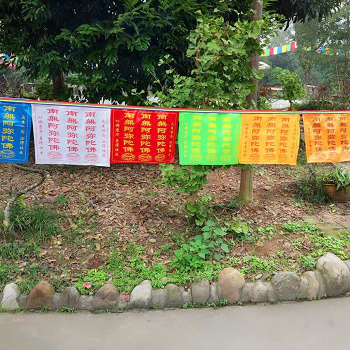 Buddha Stones Drapeau de prière tibétain à 7 couleurs, symbole du cheval du vent et du lotus, pour l'extérieur (21 pièces). - image 4