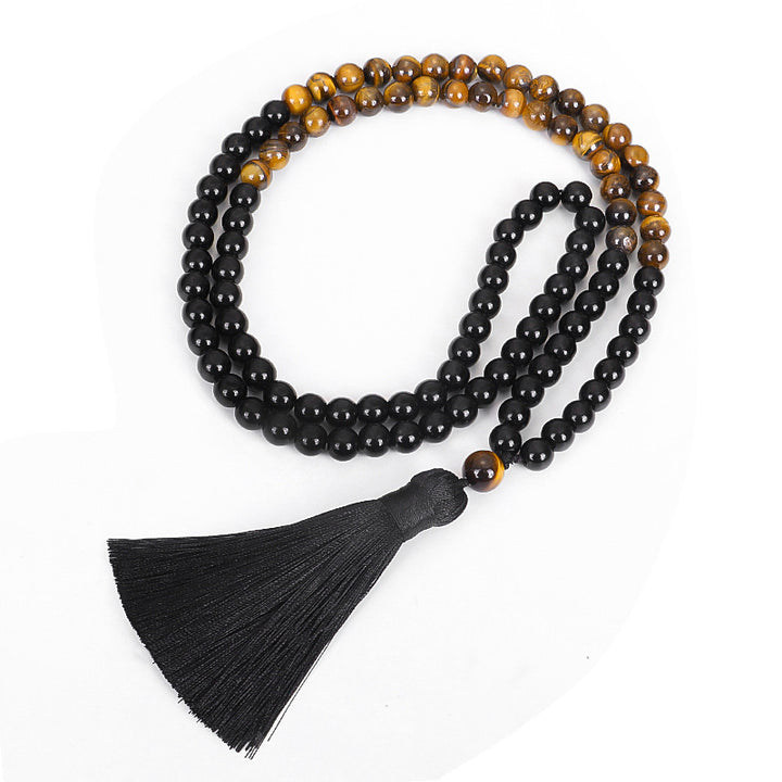 Ensemble Mala avec collier de protection en onyx noir Buddha Stones et œil de tigre