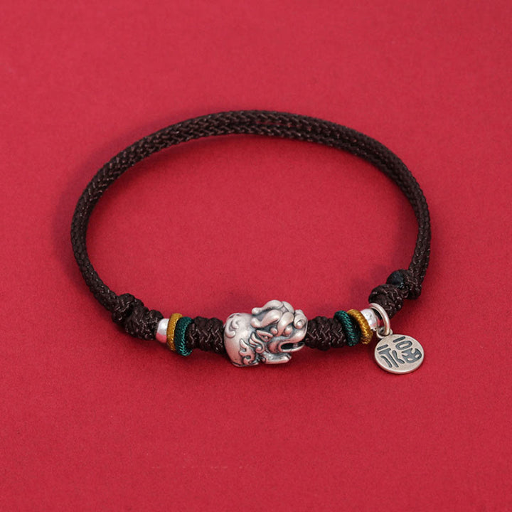 Bracelet tressé fait main en argent sterling 925 avec Buddha Stones et personnage PiXiu Fu - Corde marron (tour de poignet 14-17 cm) - image 7