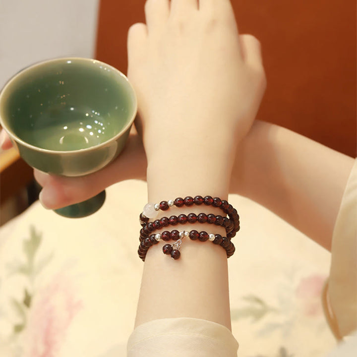 Bracelet triple tour en argent sterling 925 avec protection œil de chat et grenat naturel Buddha Stones - image 3