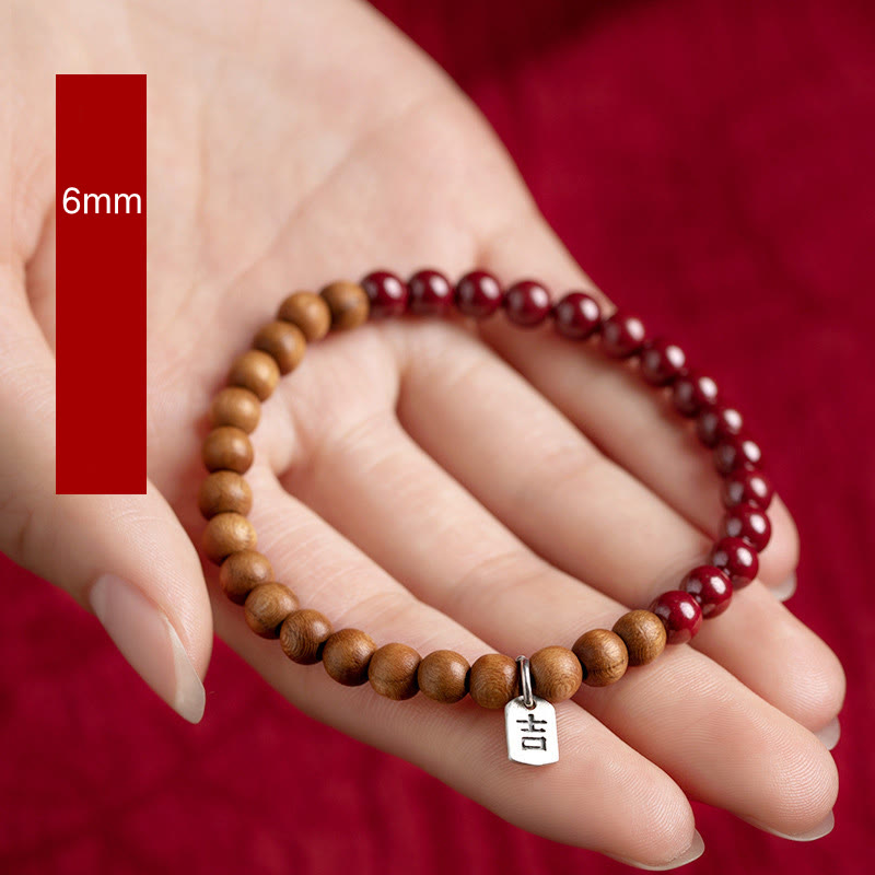 Bracelet Buddha Stones en argent sterling 925 et bois de pêche et cinabre pour éloigner les mauvais esprits - image 4