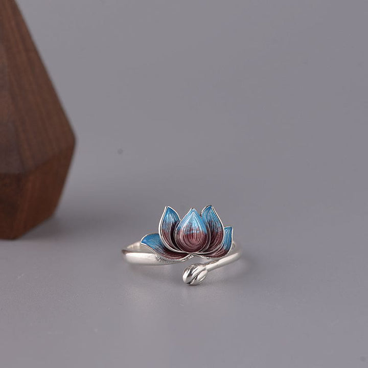 Bague ajustable en argent sterling 925 Buddha Stones et fleur de lotus - image 4