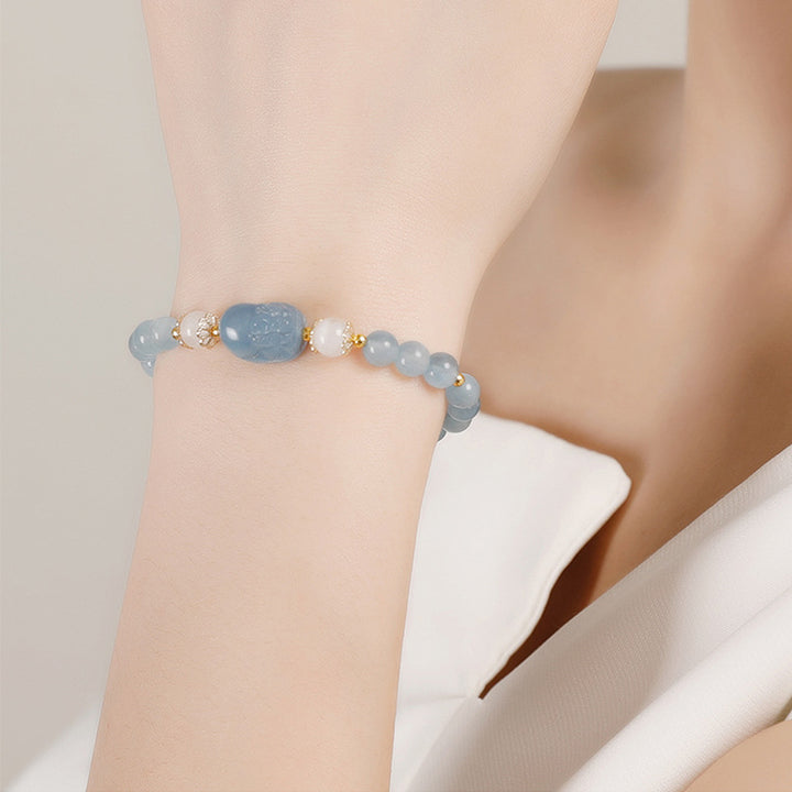 Bracelet de guérison PiXiu en aigue- Buddha Stones, quartz fraise, améthyste et pierre de lune