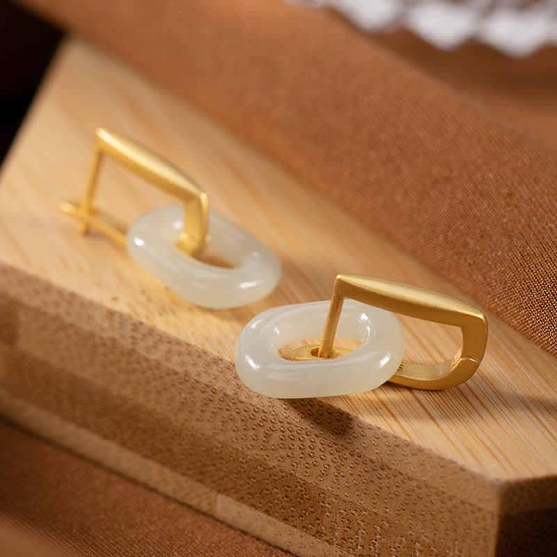 Boucles d'oreilles Buddha Stones Argent Sterling 925 Jade blanc rond Bonheur Bénédiction - image 2