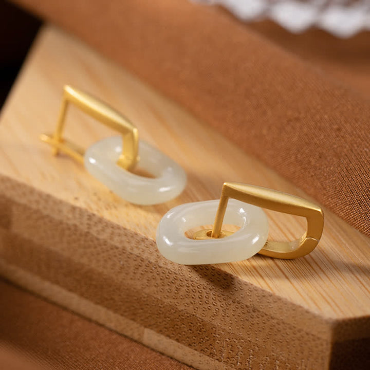 Boucles d'oreilles Buddha Stones Argent Sterling 925 Jade blanc rond Bonheur Bénédiction - image 2