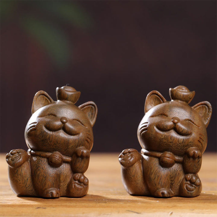 Mini lingot de bois de santal vert en Buddha Stones, chat porte-bonheur sculpté, décorations de bureau pour la paix - image 16