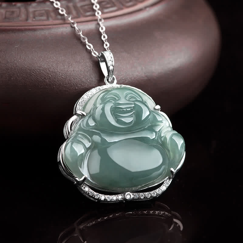 Buddha Stones avec pendentif porte-bonheur en jade naturel en argent sterling 925 avec Bouddha rieur - image 2